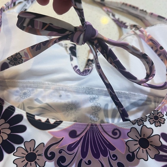 99. Salt & Cove Purple Floral Tie Back Tankini Swim Separate Juniors L S 805320 - Picture 7 of 8